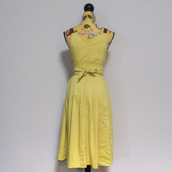 Lida Baday Yellow Belted Pleated Midi Dress 2 - Picture 4 of 13